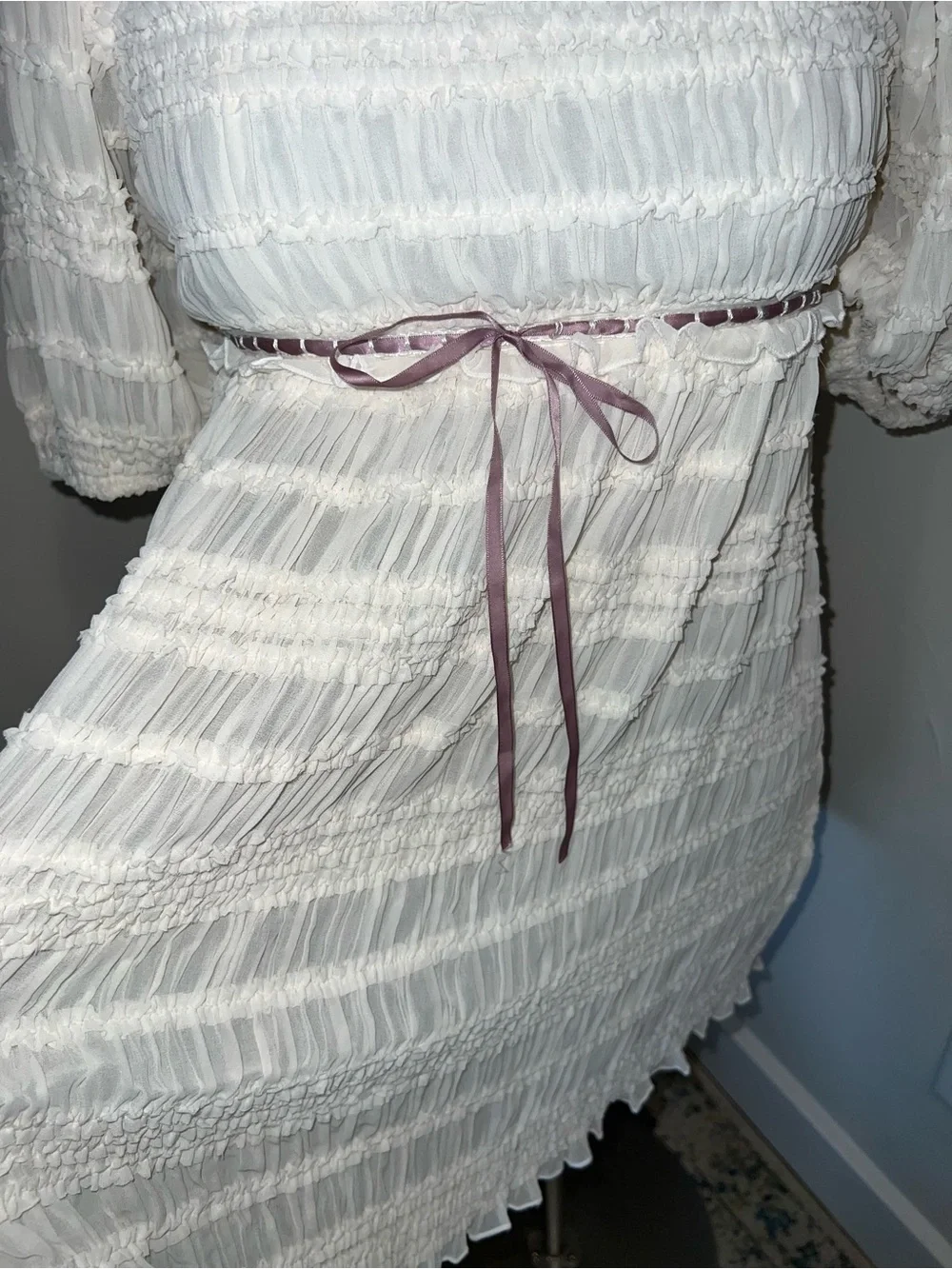 Kimchi Blue Cream Smocked Top with Ribbon Label
